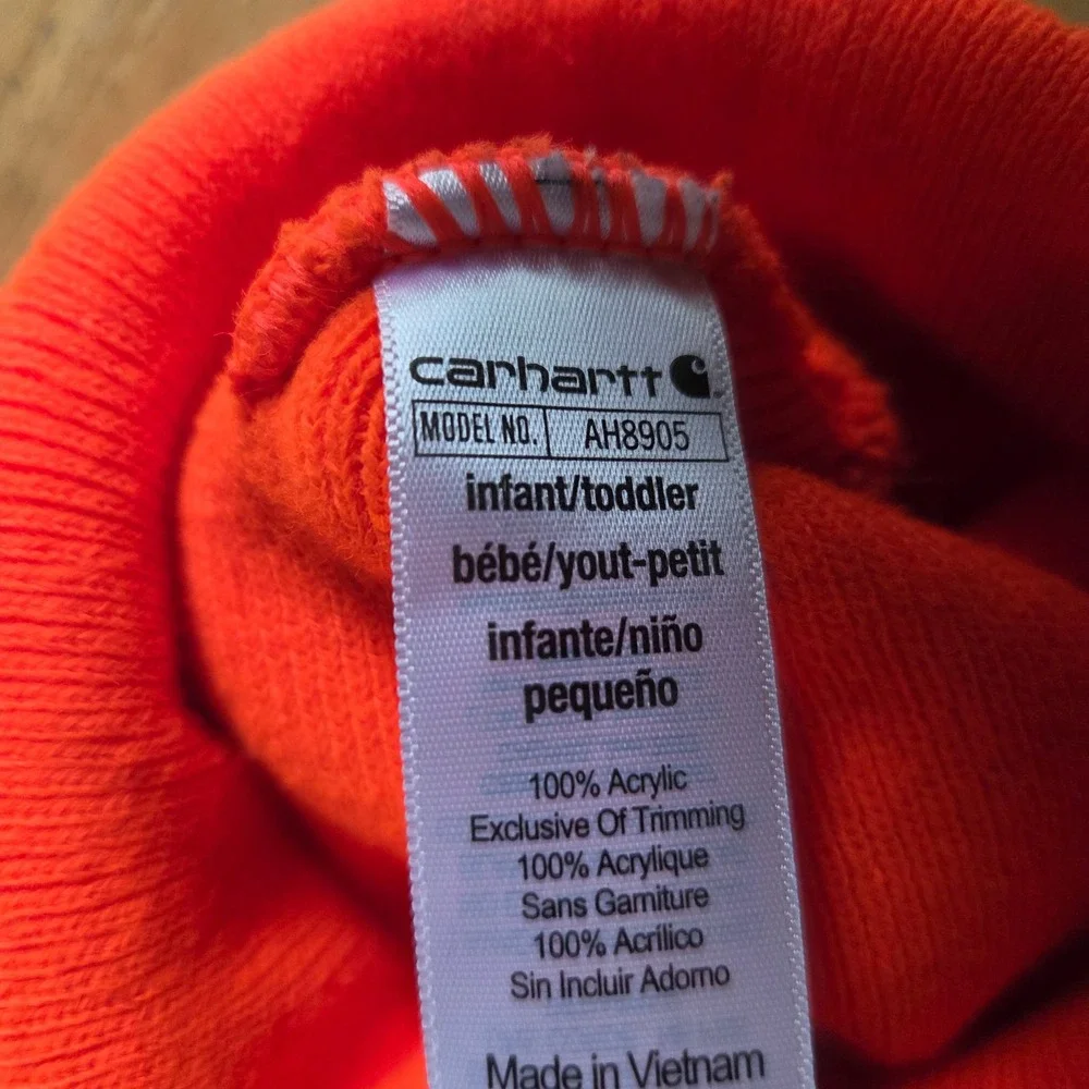 Carhartt Knit Cuffed Beanie Infant Toddler Bright Orange Neon Ribbed Logo Patch